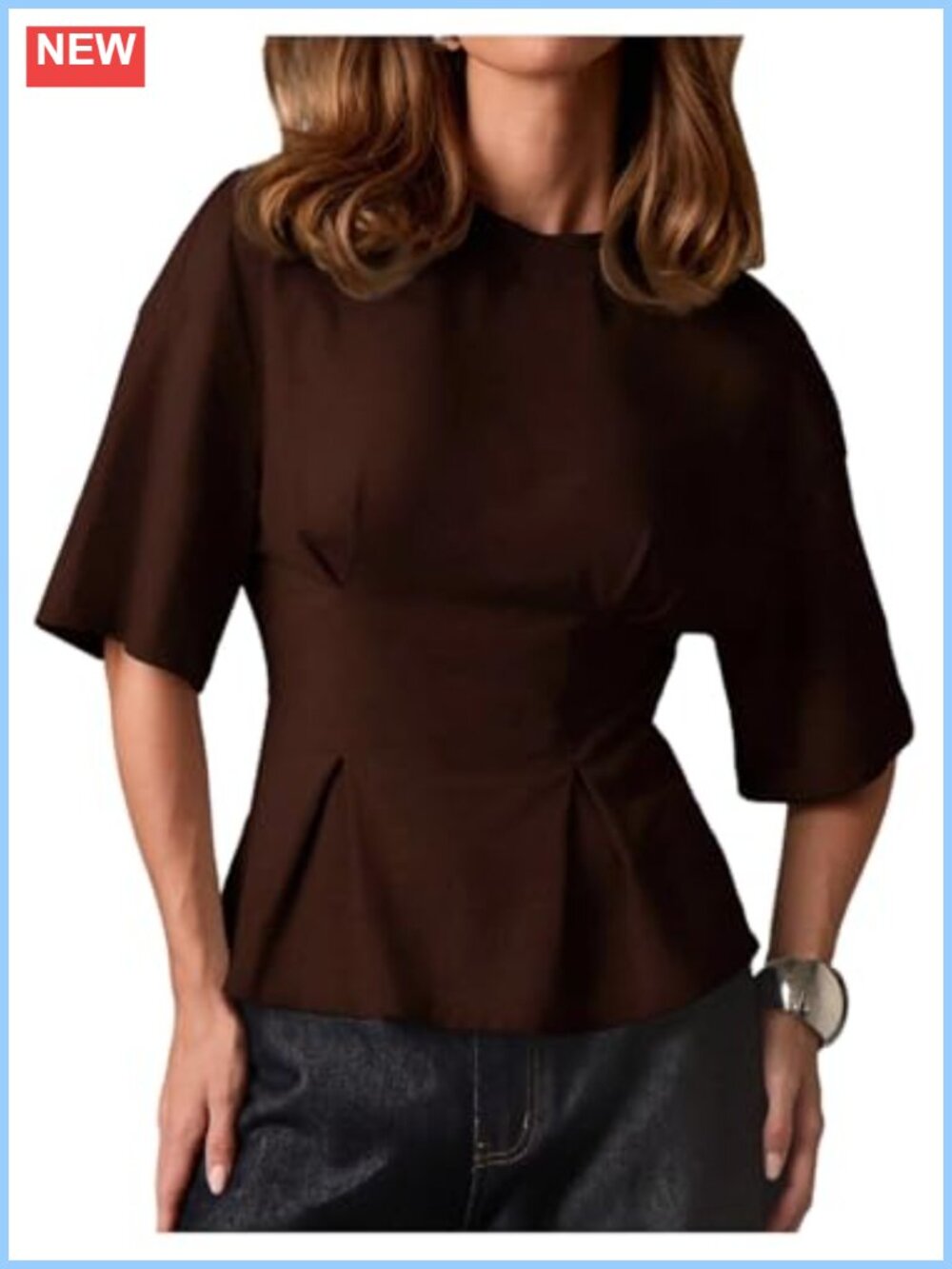 Women's Cinched Waist Ruffle Peplum Top Drop Shoulder Short Sleeve